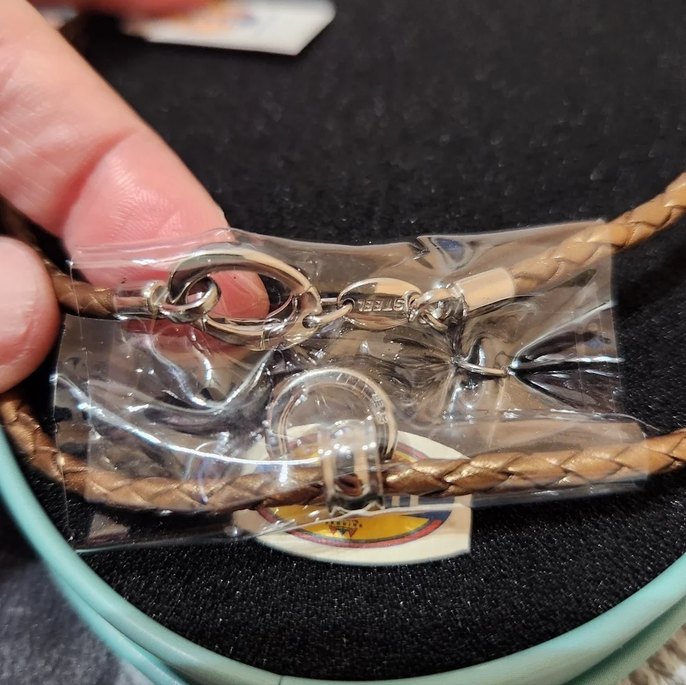 Fossil Charm Braided Leather Necklace